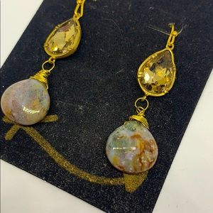 Natural stone and amber rhinestone earrings